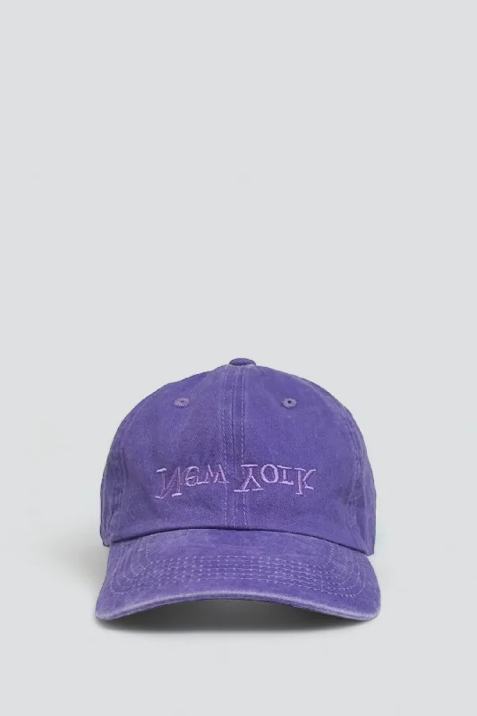 Casual Knit Hat-New York Embroidered Hat - Washed Purple