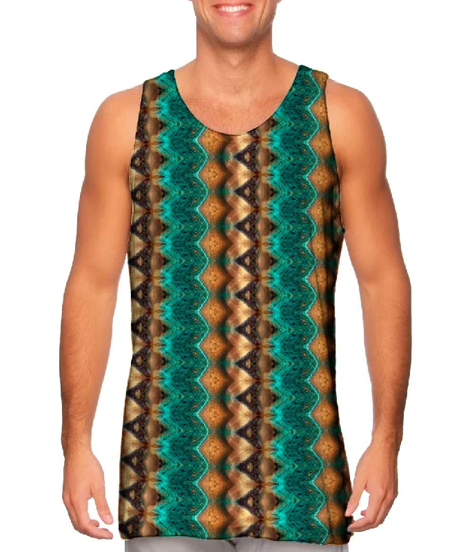 Fashionable Tank Top-Golden Aqua Snake Skin Pattern