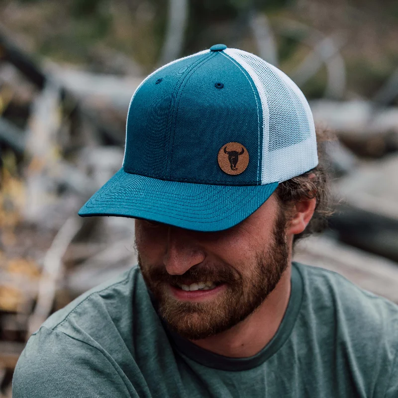 Baseball Hat-Bison Skull Leather Patch Hat