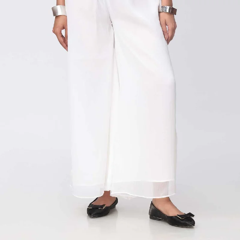 Denim Pants-White Dyed Chiffon Palazzo PW3620