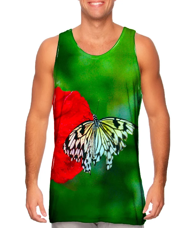 Sleek Tank Top-Fanciful White Butterfly