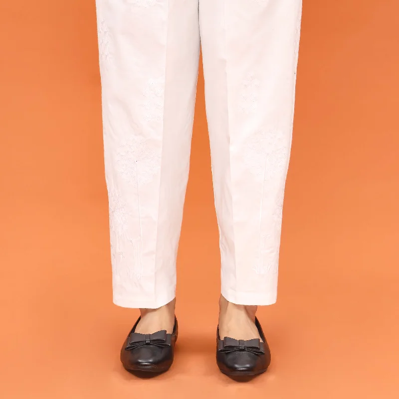 Vintage Cargo Pants-White Slim Fit Plain Trouser PL5004