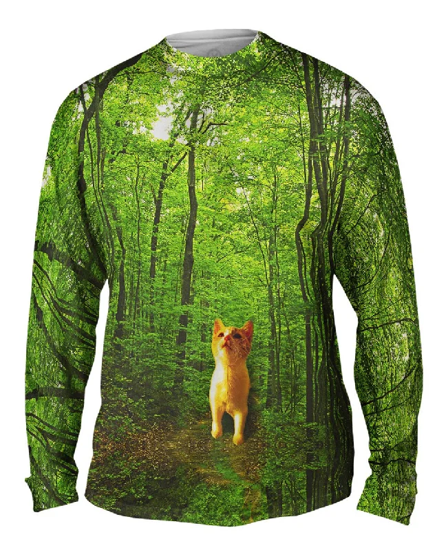 Long Sleeve Henley-Orange Cat Forest