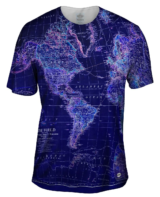 Cotton T-Shirt-World Map Neon Close