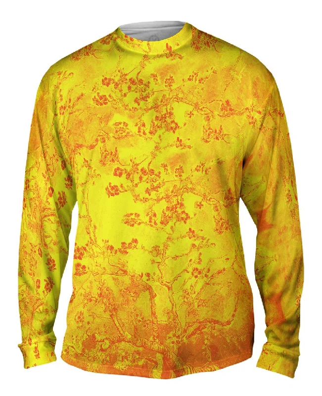 Casual Fitted Long Sleeve-Pop Art - "Van Gogh Blossoming Yellow Orange" (1890)