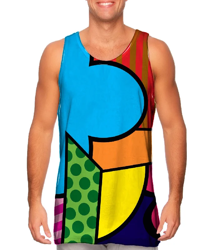 Cotton Blend Tank-Geometric Shapes on Blue