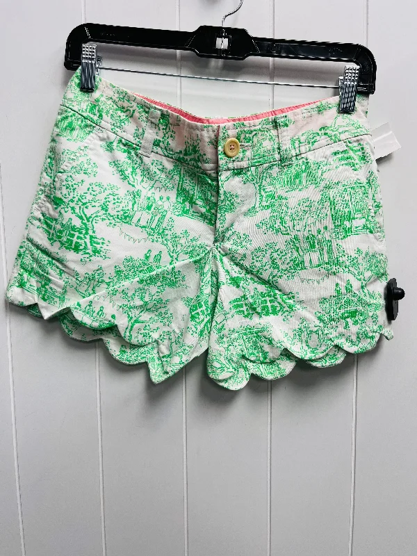 Trendy Jogger Shorts-Shorts Designer By Lilly Pulitzer In Green & White, Size: Xxs