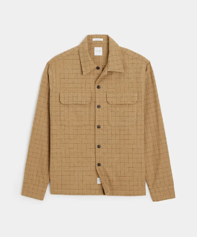 Modern T-Shirt-Italian Wool Field Overshirt in Tan Check