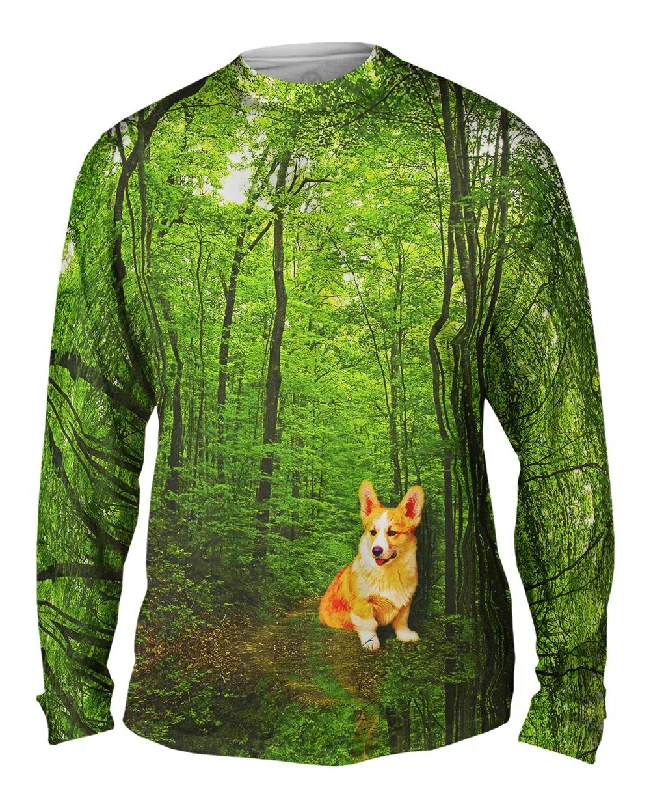 Comfortable Long Sleeve Top-Orange White Yorkie Forest