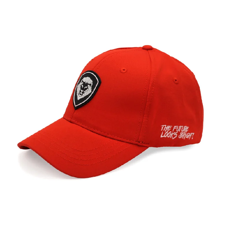 Sporty Baseball Hat-VT Lion Shield Logo Future Looks Bright Red & White Snapback Hat