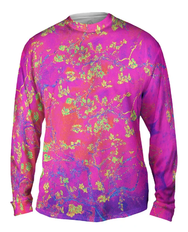 Cozy Cotton Long Sleeve-Pop Art - "Van Gogh Blossoming Hot Pink Yellow" (1890)