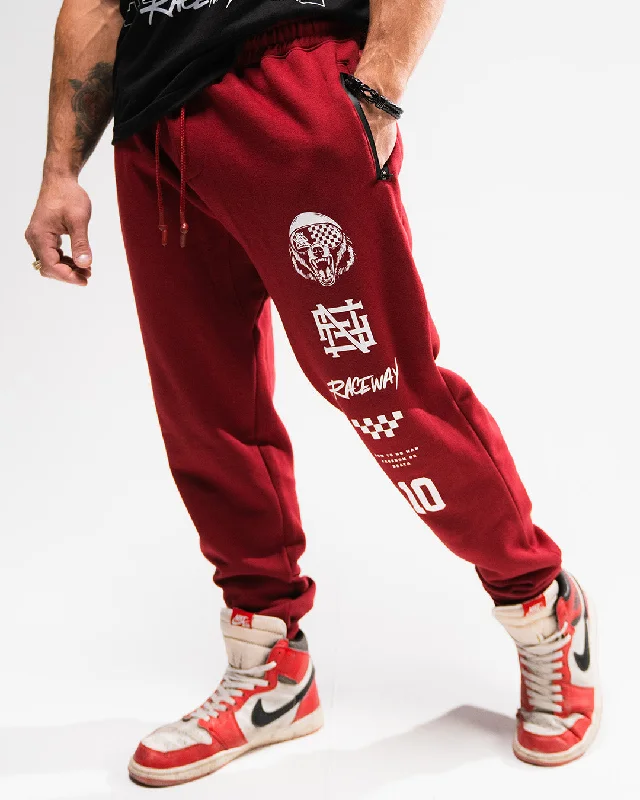 Outdoor Pants-RACE BEAR FITTED JOGGERS - MAROON