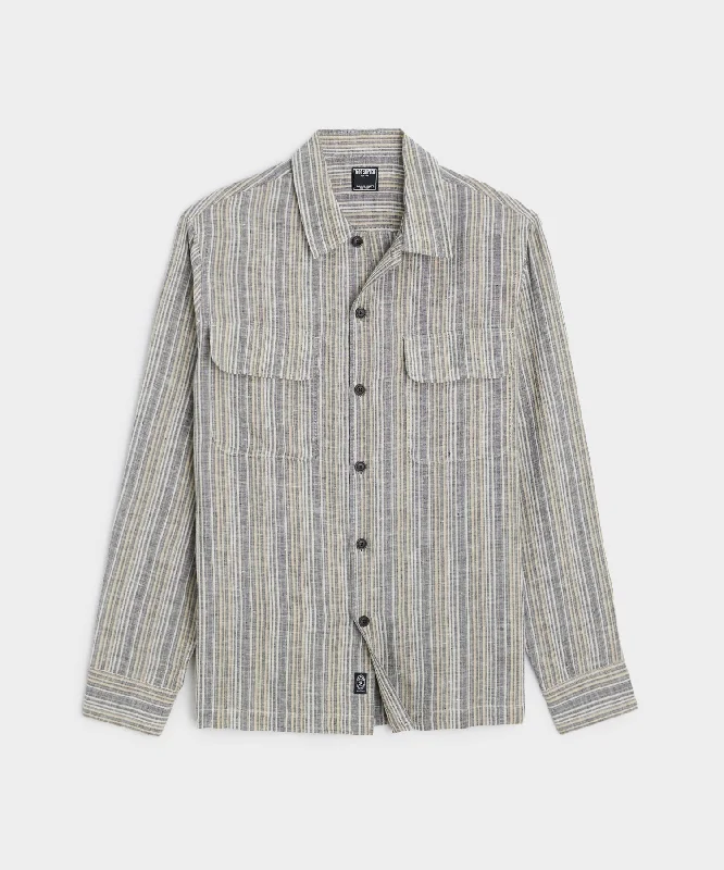 Breathable T-Shirt-Grey Stripe Linen Shirt Jacket in Grey