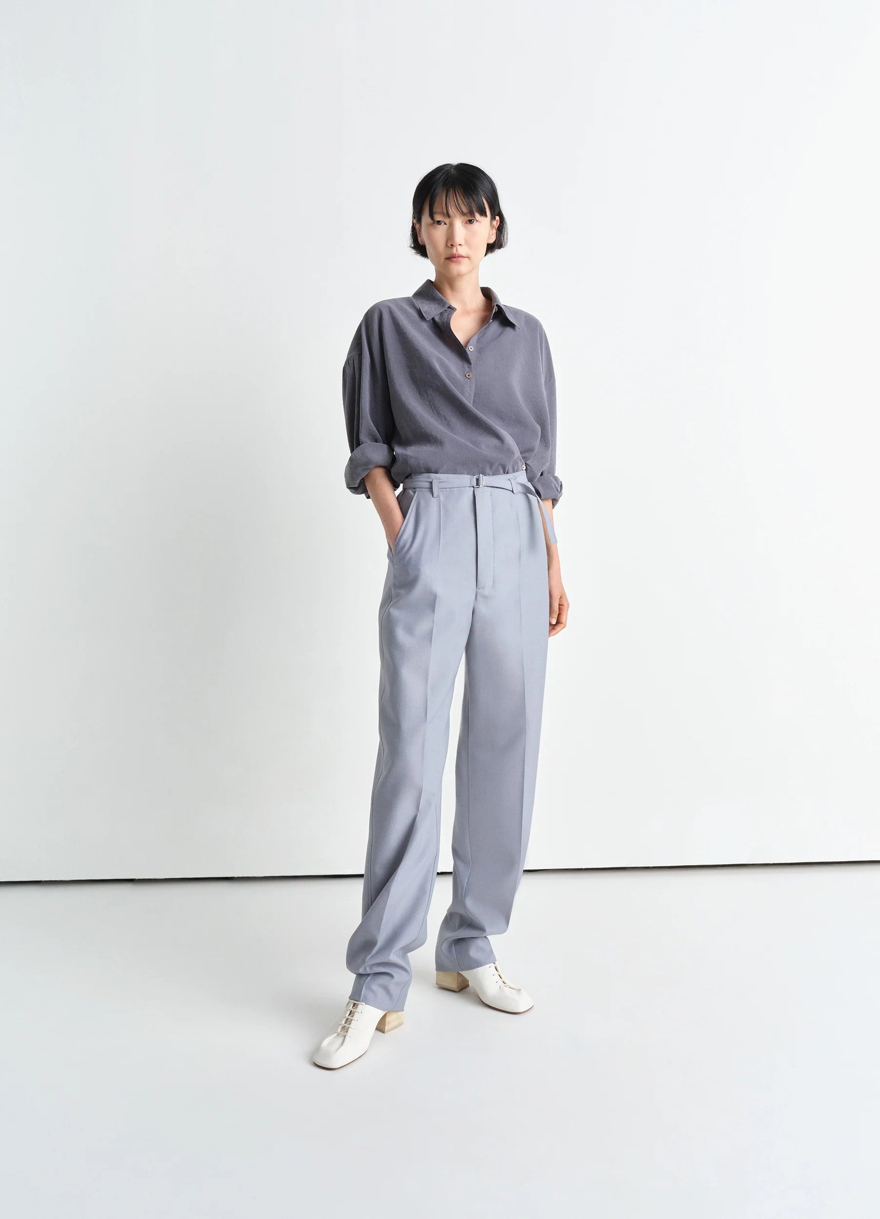 Casual Pants-BELTED TAILORED PANTS