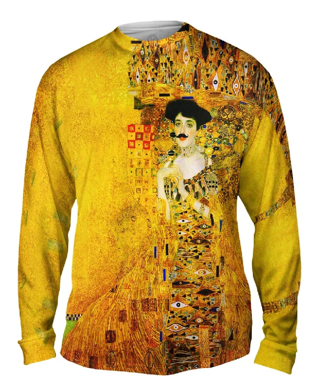 Casual Long Sleeve Shirt-Moustache Hipster Klimt Portrait Adele