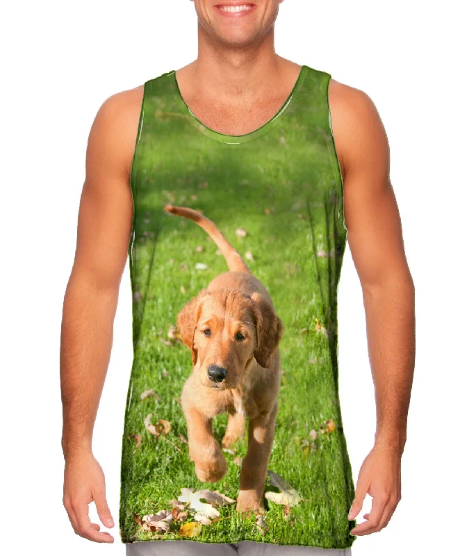 Active Tank Top-Golden Lab Kicking Leaves