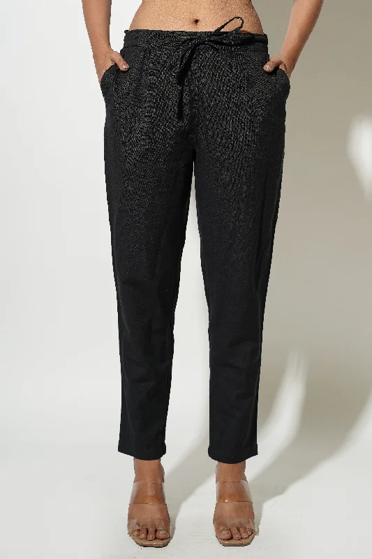 Linen Pants-Black Women's Trousers