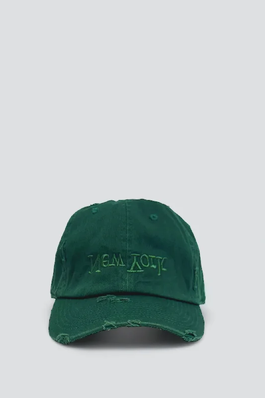 Soft Beanie Hat-Distressed New York Embroidered Hat - Green