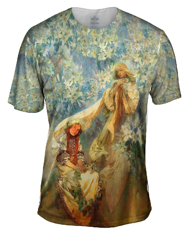 Cool Graphic T-Shirt-Alphonse Mucha - "Madonna of the Lilies" (1905)