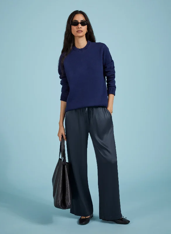 Relaxed Fit Joggers-Monica Satin Wide Leg Trousers