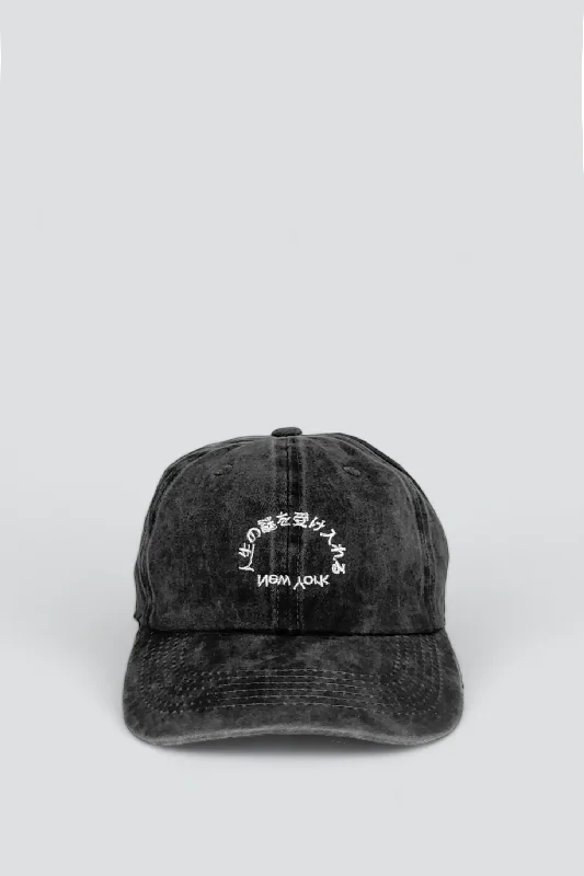 Relaxed Hat-Embrace Mystery Embroidered Hat - Washed Black/White