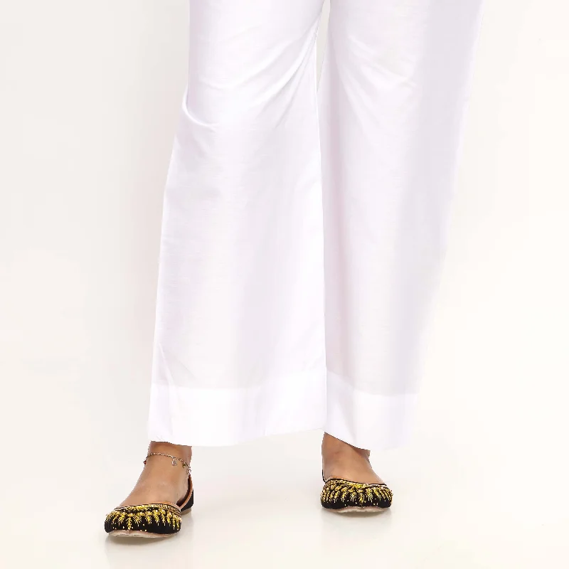 Everyday Pants-White Striaght Fit Cambric Plain Trouser PS4596