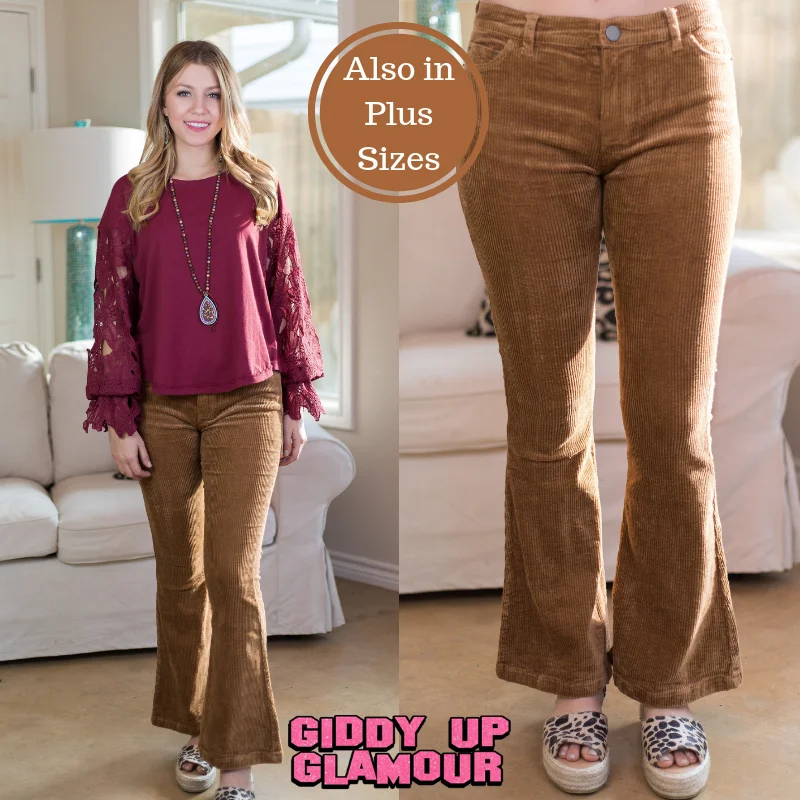 Work Pants-Past and Present Corduroy Flare Pants in Tan