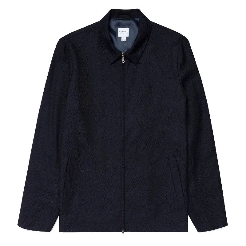 Customizable Jacket-Sunspel Travel Wool Harrington Jacket Navy