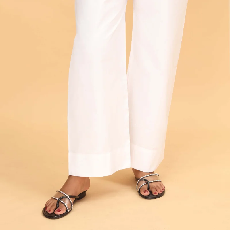 Workout Pants-White Straight Fit Plain Trouser PS4597