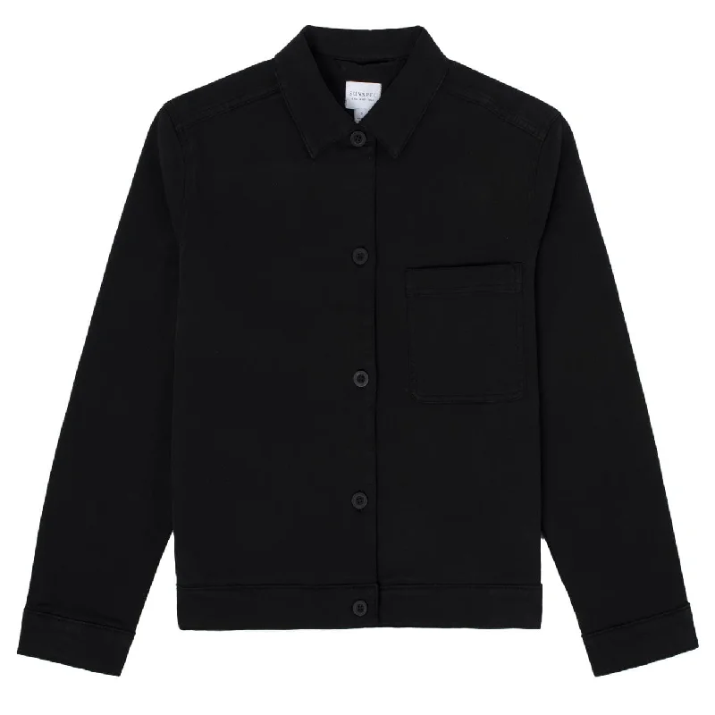 Soft Fleece Jacket-Sunspel Womens Chore Jacket Black