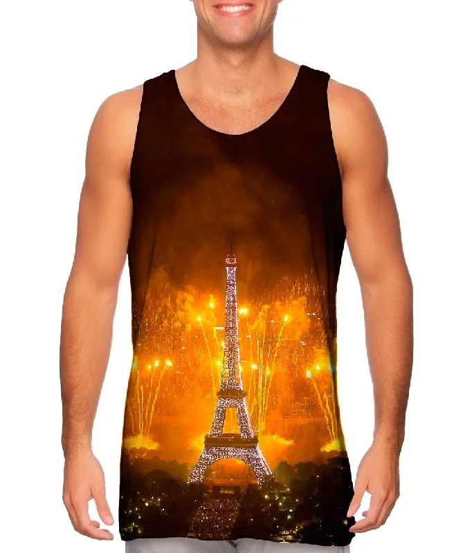 Printed Tank Top-Fireworks Lighting Up Eiffel Tower