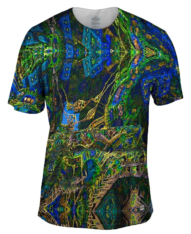 T-Shirt with Print-Building Fractal Design Pattern Green