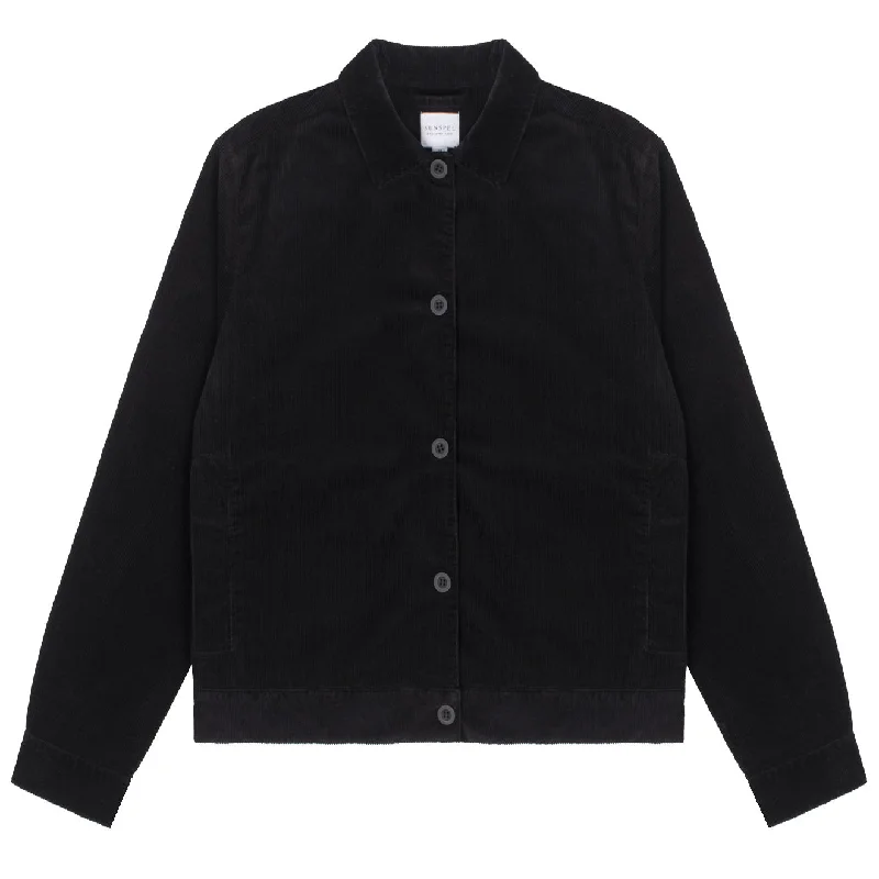 Elegant Jacket-Sunspel Womens Corduroy Boxy Jacket Black