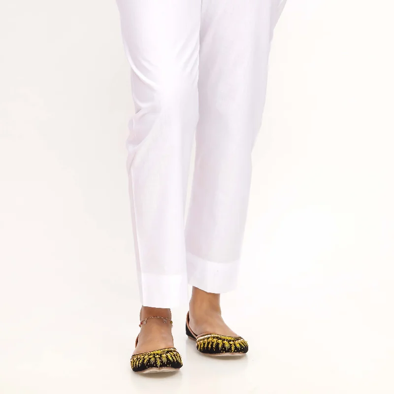 Casual Stretch Pants-White Striaght Fit Cambric Plain Trouser PS4598