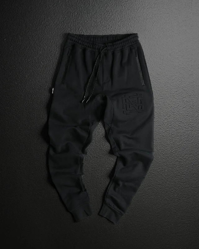 Plaid Pants-EMBOSSED FITTED JOGGERS-BLACK