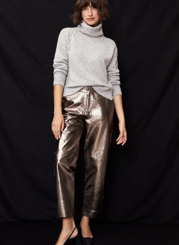 High-Waisted Chino Pants-Calina Leather Trousers