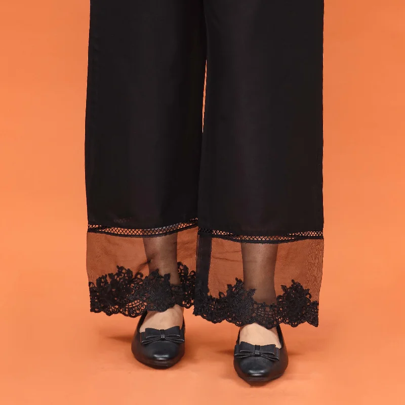 Denim Pants-Black Straight Fit Embroidered Trouser PL5012