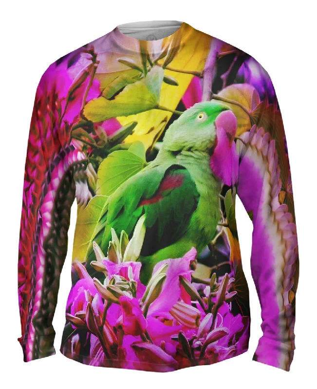 Warm Fleece Long Sleeve-Pink Flower Parrot