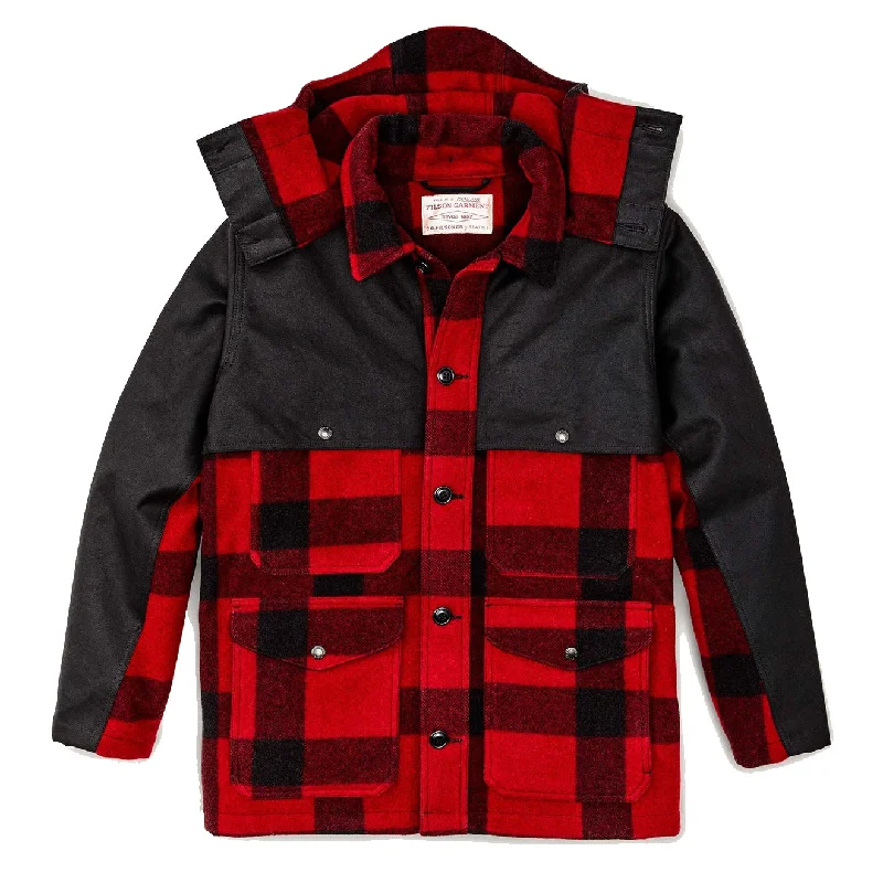 Jacket with Pockets-Filson Mackinaw Wool Double Coat Red Black Classic Plaid