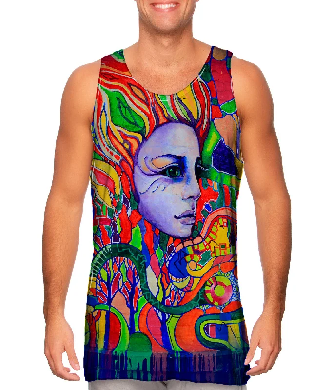 Graphic Tank Top-Graffiti Face The Future Neon