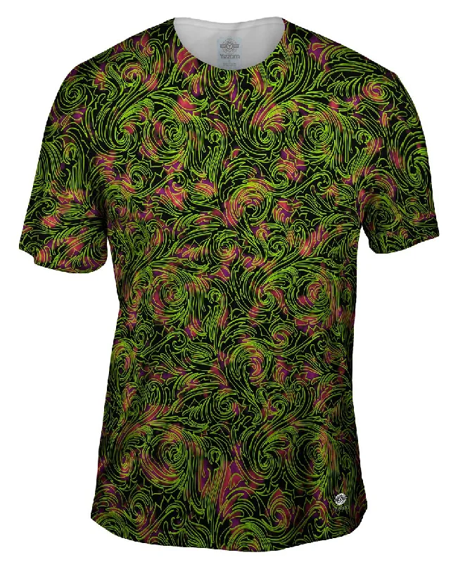 Full Print T-Shirt-Autumn Me Green Leaf Swirls Pattern