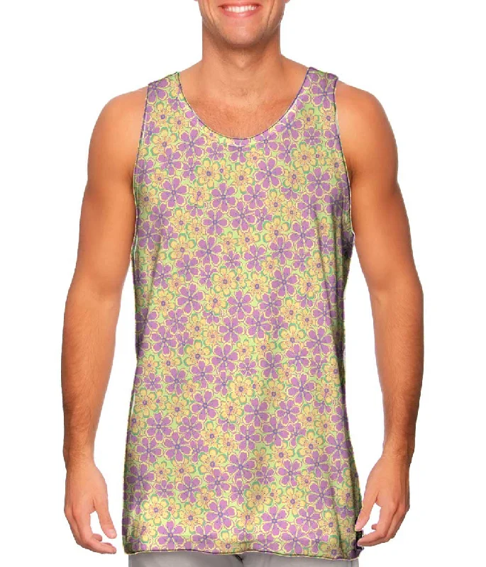 High Neck Tank-Flower Garden Purple Green Soft