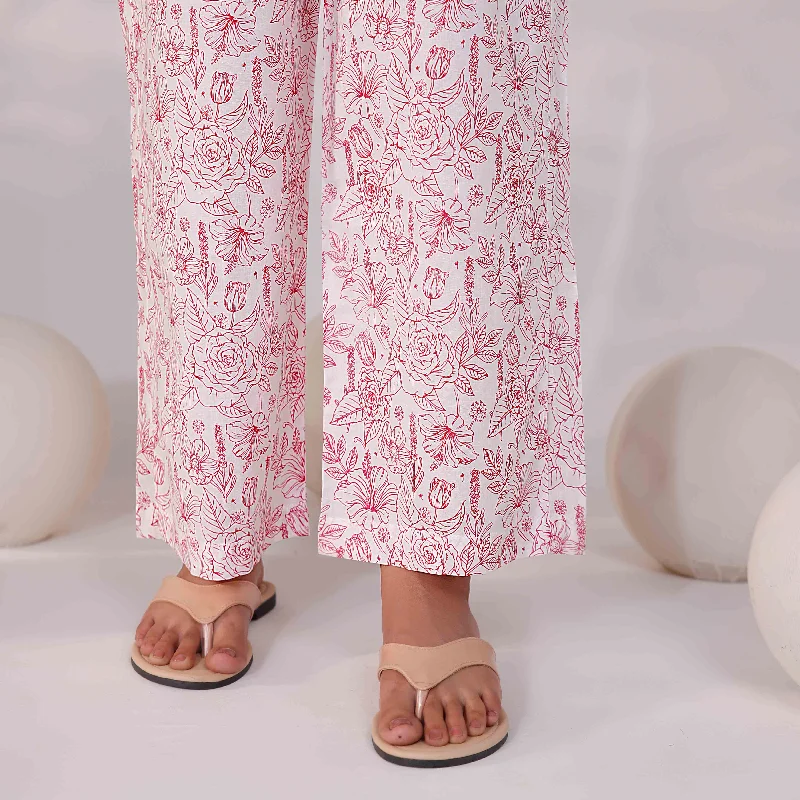 Relaxed Fit Pants-Pink Screen Printed Cambric Trouser PS4587