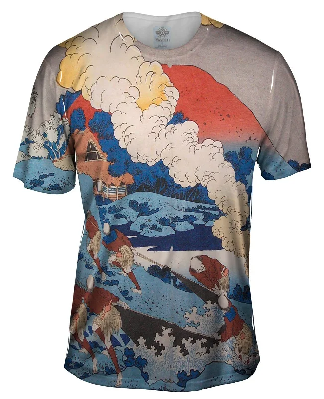 Basic T-Shirt-Katsushika Hokusai - "Net Fishing At Night" (1835)