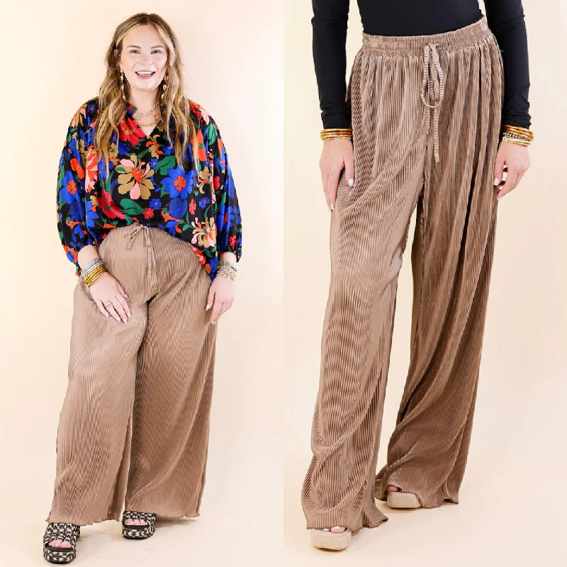 Relaxed Fit Pants-What You Admire Plissé Drawstring Pants in Mocha Brown