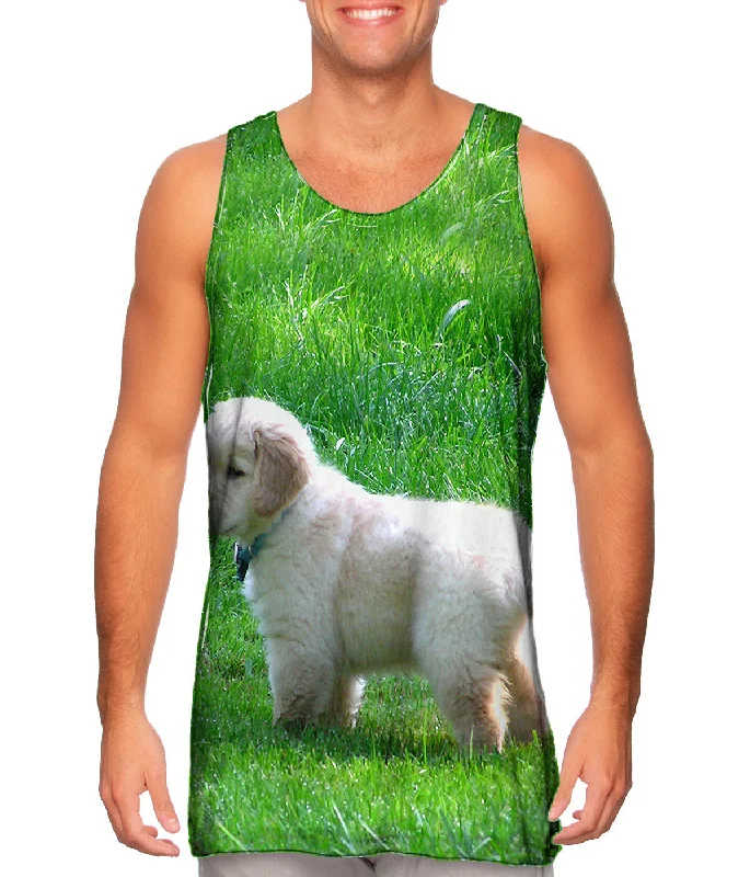 Wide Strap Tank Top-Furry Ball Golden Lab