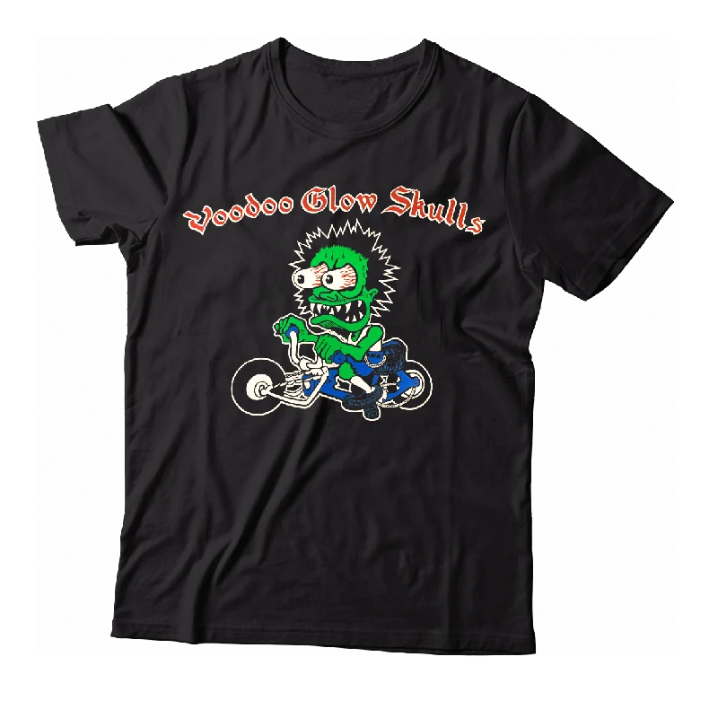 Bold Print T-Shirt-VOODOO GLOW SKULLS - "Firme Biker" (Black) (T-Shirt)