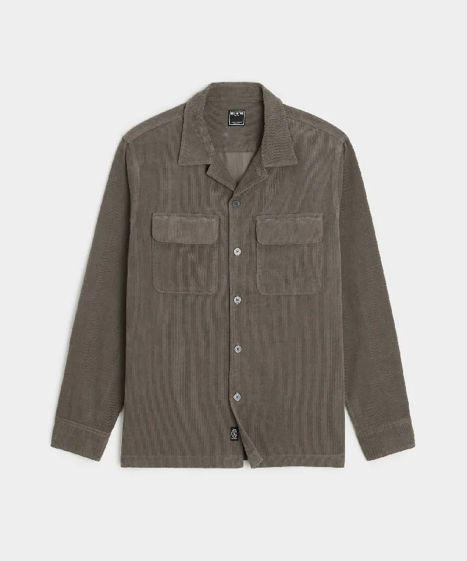 Plain White T-Shirt-Corduroy Two-Pocket Field Shirt in Dark Grey