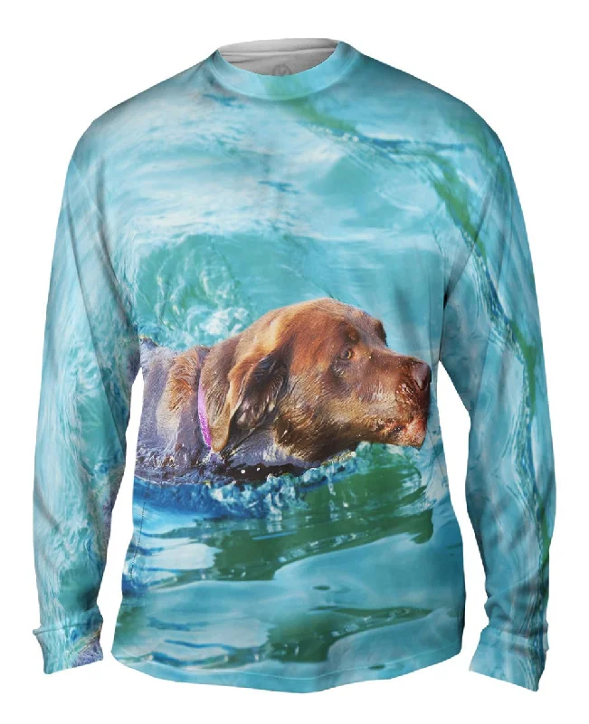 Cotton Long Sleeve-Swimming Chocolate Lab