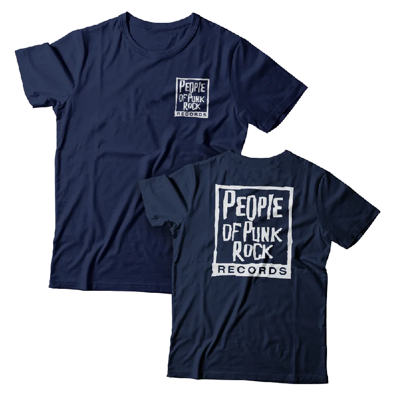 V-Neck T-Shirt-POPR Records - "POPR & Nail" (Navy) (T-Shirt)